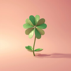 A cute and lucky four-leaf clover, soft pastel colors, 3d icon clay render.