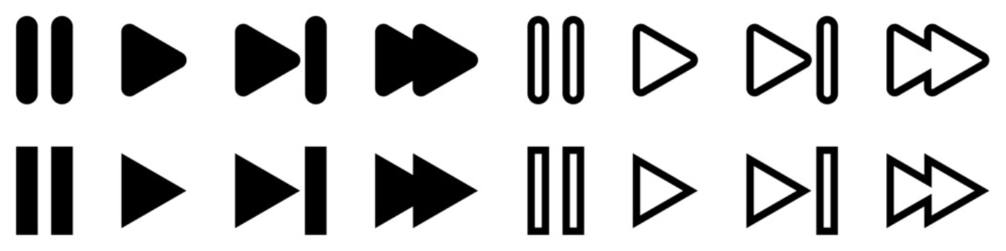 vector of pause, play and skip button icons for music and video