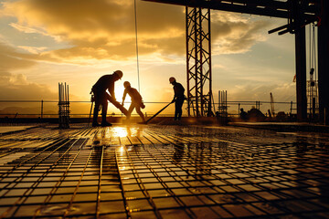 Photo silhouette construction worker concrete