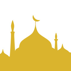 Mosque doodle with beautiful shape and cute illustration Ramadan Eid Mubarak with gold color that can be use for social media, sticker, wallpaper, decoration, card, e.t.c