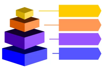 Foto op Plexiglas Infographic of purple with blue with orange and yellow square box divided and cut into four and space for text, Pyramid shape made of four layers for presenting business ideas or disparity and statist © anant_kaset