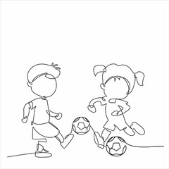 Continuous line drawing. Illustration showing a soccer player kicking a ball. Soccer illustration vector