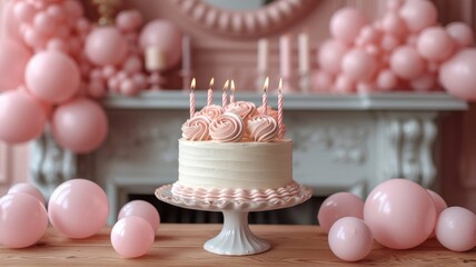 gift cake with candles and balloons
