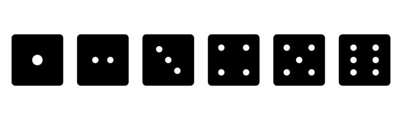 illustration of black dice from numbers one to six - obrazy, fototapety, plakaty