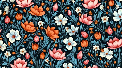 Colorful floral seamless pattern - obrazy, fototapety, plakaty