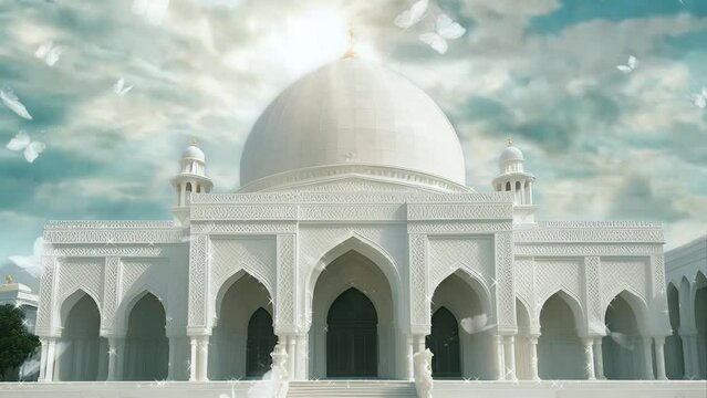 illustration of a mosque Ramadan background. Seamless and looping digital Painting animation style