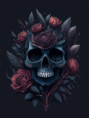 Introducing a Gothic masterpiece - a t-shirt design featuring a black skull with black rose splash, perfect for lovers of dark, edgy style.