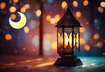 Ramadan moon Eid shape dates Traditional crescent Colourful Mubarak background lamp lantern