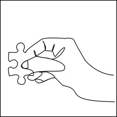 Continuous One line drawing of hands holding puzzle pieces and want to merge together. Father or mother and son teamwork - continuous line draw vector