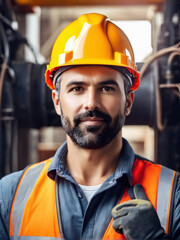 A captivating portrayal of a skilled maintenance engineer, adorned in a professional uniform and helmet.