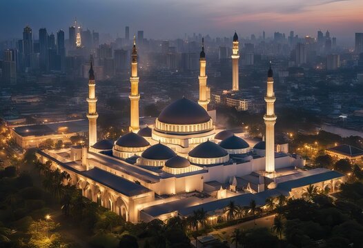 cloud Largest Jakarta December 2021 Eid azhar Concept noise view view Ramadan when Indonesia Al Mosque sunset 11 panorama Jakarta Mosque