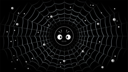 Spider web with eyes. Vector illustration in black and white colors