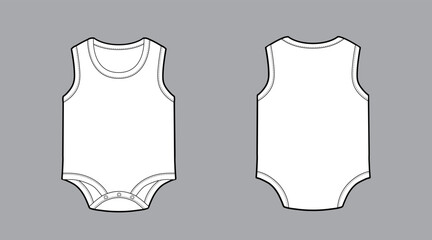 Sleeveless kids bodysuit, CAD, fashion flat template. Fashion technical illustration for garment production unit.
