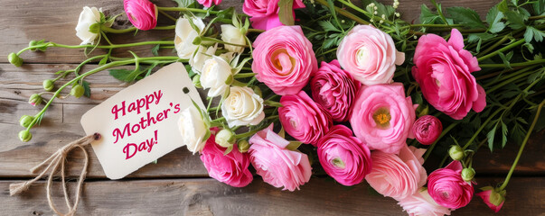 Mother's Day Floral Delight.
A cheerful Mother's Day setting with a bouquet of pink ranunculus flowers.