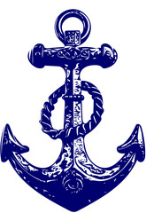 anchor with rope blue vector