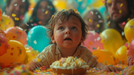 Fototapeta na wymiar little boy celebrating his birthday enjoying