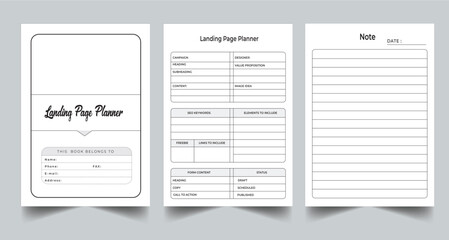 Editable Landing Page Planner Kdp Interior printable template Design.