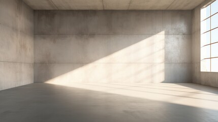 Large modern empty concrete room with sunlight