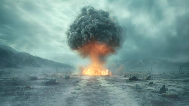 Explode bomb with burning fire in the sky