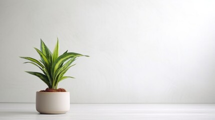 Houseplant. A plant in a pot on the floor near a white wall in the house. Leave space for text. - obrazy, fototapety, plakaty