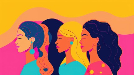 Women's History Month. Celebrated annual in March, to mark women’s contribution to history. Female symbol. Women's rights. Girl power in world. Poster, postcard, banner. Vector illustration