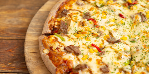 pizza on a board