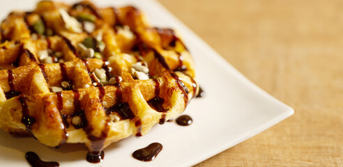 Waffles with chocolate on a plate