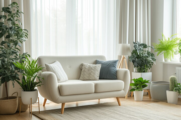 Modern furniture and plant features bring nature together with living.Green power concept - obrazy, fototapety, plakaty