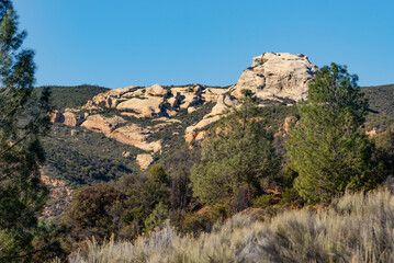 Fototapeta na wymiar Sespe Wilderness, Ojai California, Panoramic Sunset, Mountain Views, Piedra Blanca Rock Formation, California Backcountry