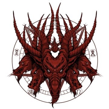 red dragon tattoo, baphometh iluminati, illustration goat 