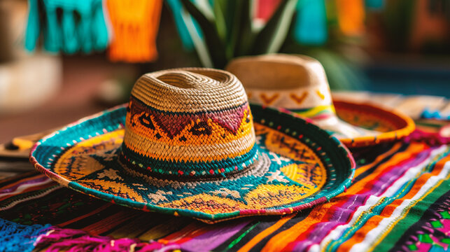 Colorful Mexican hats at the market