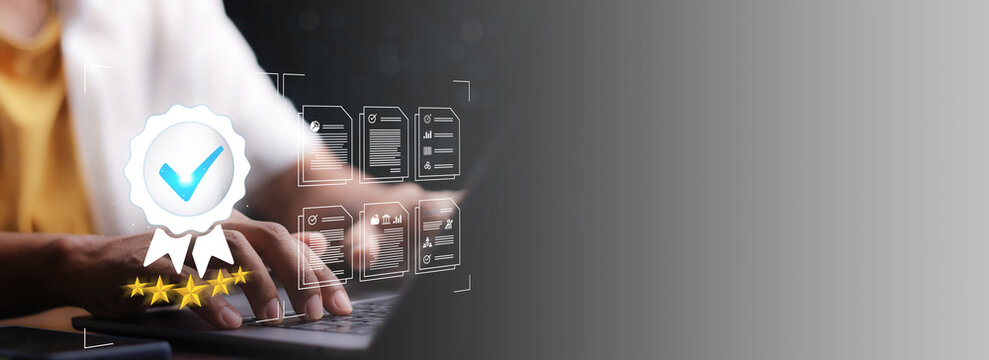 Business work and Assessment for the certificate concept, online survey exam and choose the right answer in the exam international standard certification of product