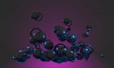 Gym training and home exercising and fitness equipment. Healthy lifestyle and wellbeing. Levitation of a group of objects. 3D render