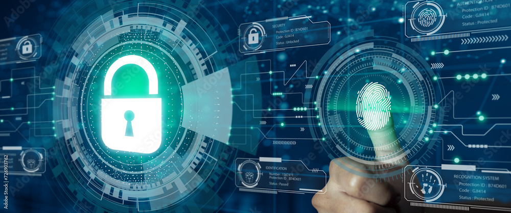Wall mural fingerprint identification access data protection cyber security privacy. information or network pro
