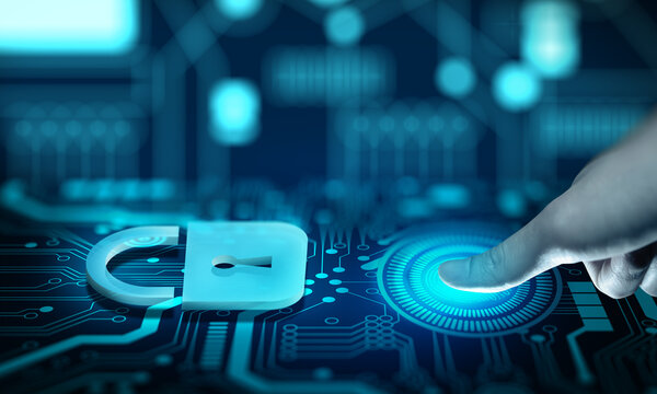 Fingerprint identification access Data protection Cyber Security Privacy. Information or Network protection with firewall. Business Internet Technology with Biometrics Concept.