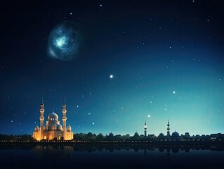 Fototapeta na wymiar Islamic Holy Fasting Month Ramadan Kareem Background with islamic decorations