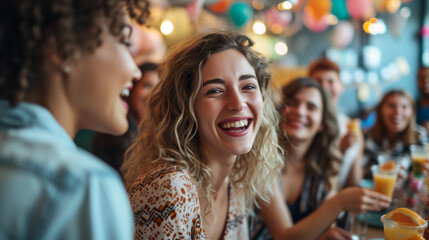 Obraz na płótnie Canvas Single adults mingling and having a good time during a celebration event. 