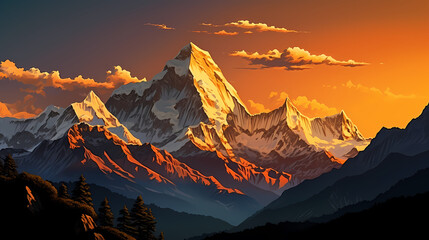 Mountain peak illustration, mountain aerial photography PPT background illustration