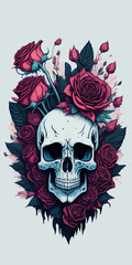 A t-shirt design featuring a skull and flower splash, a reminder of the beauty and grace that can be found in life's fleeting moments.