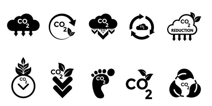 Co2 icon collection, black colour. Eco and Environmental icons, co2 emissions