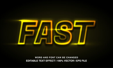 Fast editable text effect template, yellow neon light futuristic style, premium vector