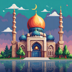 mosque illustration. mosque illustration of an icon, set of icons for design mosque, mosque Islamic Ramadhan, elements mosque muslim	