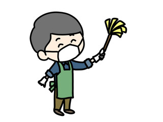 掃除するおじさんのイラスト