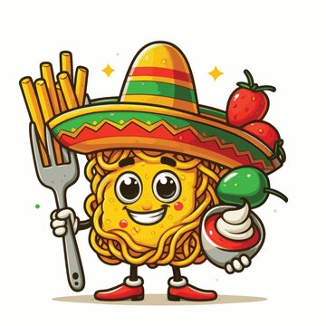 Cinco de Mayo Celebration Cartoon Mexican Foods Illustration
