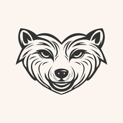 Fox Head and love logo design template vector