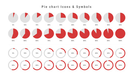 Pie Chart Icons from 5% to 100% (5% increments) Red