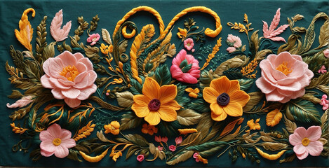 Embroidered floral composition in the Columbian folk art style