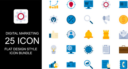 Digital Marketing Icon flat design style, flat design icon sheet, icon bundle.