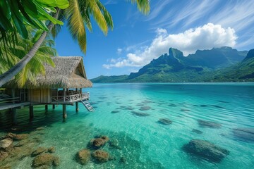 In French Polynesia, in Bora Bora. Generative Ai. - obrazy, fototapety, plakaty
