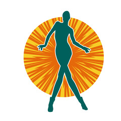 Silhouette of a young slim female model in tight outfit. Silhouette of a slim woman in feminine pose.